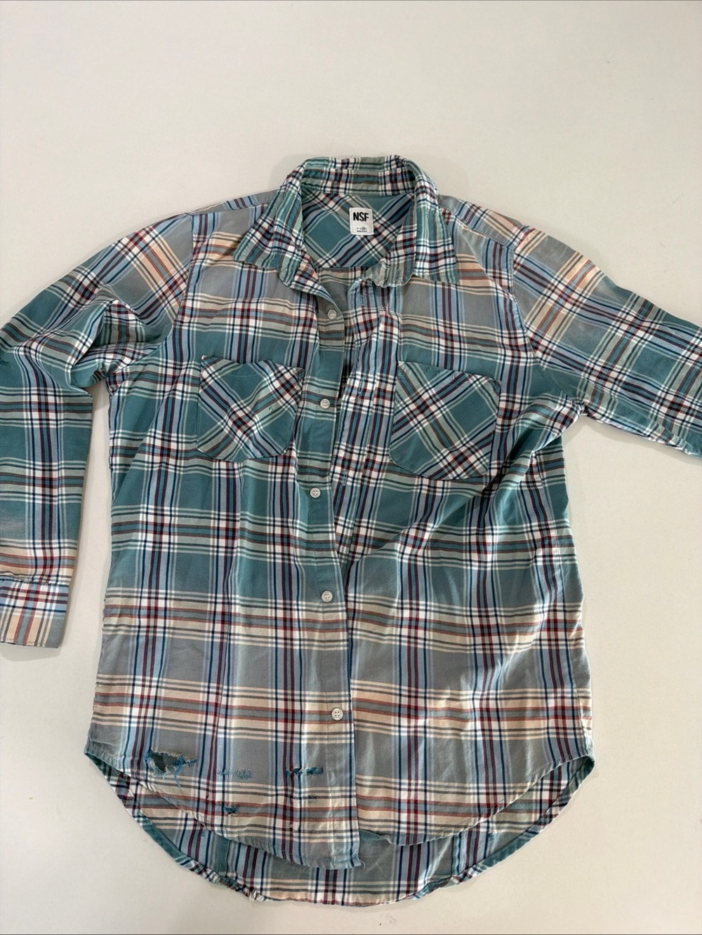 NSF Teal and Cream Plaid Men's Button-Down Shirt